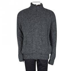 Pre Owned Ermenegildo Zegna Grey Cashmere and Mink Zip Front Jacket 5XL