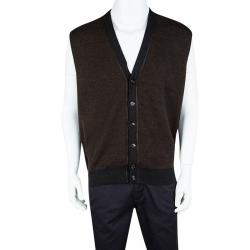 Pre Owned Ermenegildo Zegna Brown Patterned Cashmere and Silk Sweater Vest XXL