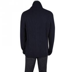 Pre Owned Ermenegildo Zegna Navy Blue Wool and Cashmere Button Front Cardigan 3XL