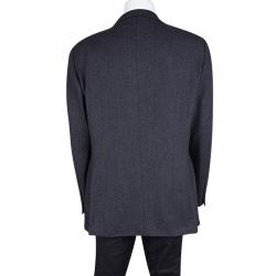 Pre Owned بليزر ايرمنيجيلدو زينيا كشمير وصوف منقوش أزرق ناعم XXL