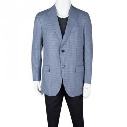 Pre Owned Ermenegildo Zegna Blue and White Houndstooth Pattern Blazer L