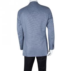 Pre Owned Ermenegildo Zegna Blue and White Houndstooth Pattern Blazer L