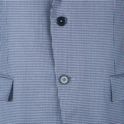Pre Owned Ermenegildo Zegna Blue and White Houndstooth Pattern Blazer L