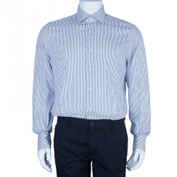 Pre Owned Ermenegildo Zegna Monochrome Pinstripe Formal Shirt M
