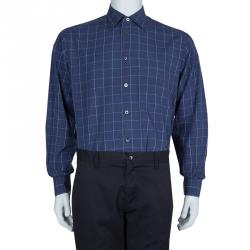 Pre Owned Ermenegildo Zegna Dark Blue Checked Shirt M