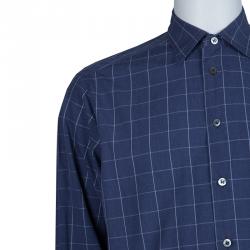 Pre Owned Ermenegildo Zegna Dark Blue Checked Shirt M