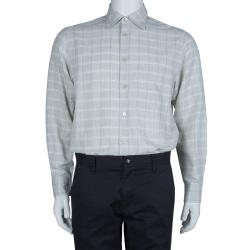 Pre Owned Ermenegildo Zegna Light Grey Checked Shirt M