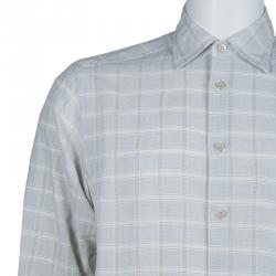 Pre Owned Ermenegildo Zegna Light Grey Checked Shirt M