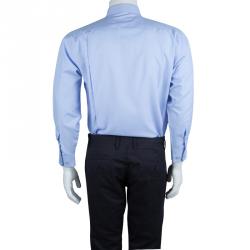 Pre Owned Ermenegildo Zegna Blue Long Sleeve Buttondown Cotton Shirt L