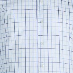 Pre Owned قميص ايرمنيجيلدو زينيا قطن كاروهات أبيض وأزرق بأكمام طويلة وأزرار أمامية XL