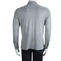 Pre Owned تي شيرت بولو ايرمنيجيلدو زينيا حرير رصاصي تريكو أكمام طويلة L