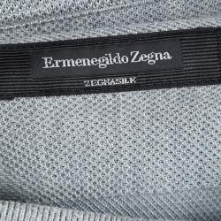 Pre Owned تي شيرت بولو ايرمنيجيلدو زينيا حرير رصاصي تريكو أكمام طويلة L