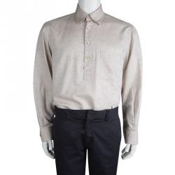 مملوكة مسبقًا Ermenegildo Zegna Beige Linen Blend Long Sleeve Shirt XL
