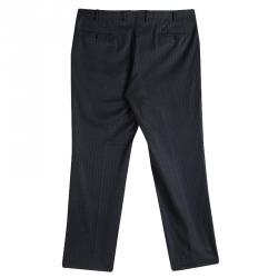 Pre Owned Ermenegildo Zegna Grey Striped Wool Regular Fit Trousers 3XL