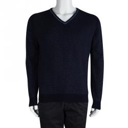 Pre Owned Ermenegildo Zegna Navy Blue Cashmere V-Neck Sweater XL