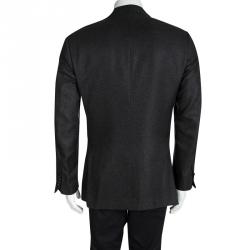 Pre Owned جاكيت بليزر إيرمنجليدو زينيا حرير رصاصي منقوش بقصة إعتيادية L