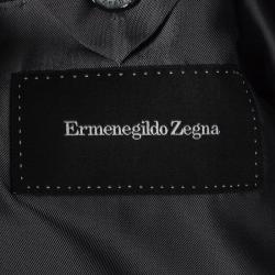 Pre Owned جاكيت بليزر إيرمنجليدو زينيا حرير رصاصي منقوش بقصة إعتيادية L