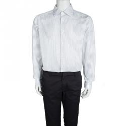 Pre Owned قميص إيرمنجليدو زينيا قطن أبيض مقلم قصة إعتيادية بأزرار مامية XXXL