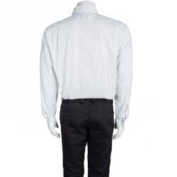 Pre Owned قميص إيرمنجليدو زينيا قطن أبيض مقلم قصة إعتيادية بأزرار مامية XXXL