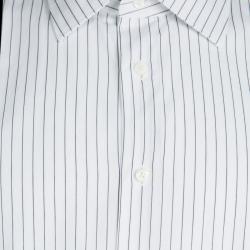 Pre Owned قميص إيرمنجليدو زينيا قطن أبيض مقلم قصة إعتيادية بأزرار مامية XXXL