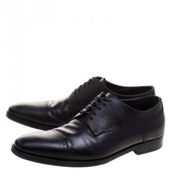 Pre Owned حذاء أوكسفوردز إيرمنجليدو زينيا ديربي جلد أسود برباط مقاس 43.5