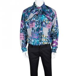 Pre Owned قميص إيترو أزرار أمامية أكمام طويلة كتان مطبوع متعدد الألوان 2XL