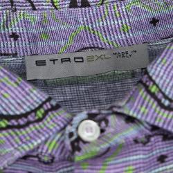 مملوكة مسبقًا Etro Multicolor Printed Linen Long Sleeve Button Front Shirt 2XL