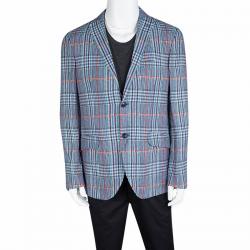 Pre Owned Etro Multicolor Houndstooth Checked Linen Blazer L