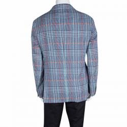 Pre Owned Etro Multicolor Houndstooth Checked Linen Blazer L