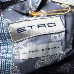Pre Owned Etro Multicolor Houndstooth Checked Linen Blazer L