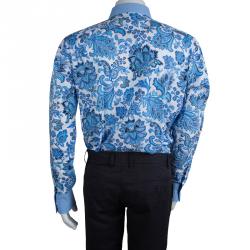 مملوكة مسبقًا Etro Blue Floral Printed Long Sleeve Button Front Linen Shirt L