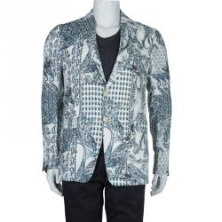 Pre Owned Etro White Printed Linen Blazer L