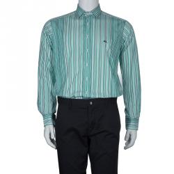 Pre Owned Etro Green Striped Long Sleeve Buttondown Shirt M