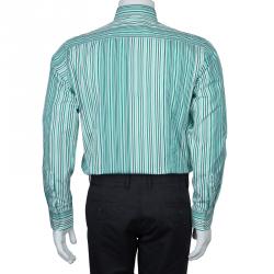 Pre Owned Etro Green Striped Long Sleeve Buttondown Shirt M