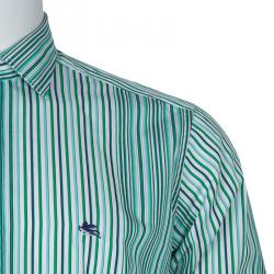 Pre Owned Etro Green Striped Long Sleeve Buttondown Shirt M