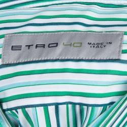 Pre Owned Etro Green Striped Long Sleeve Buttondown Shirt M
