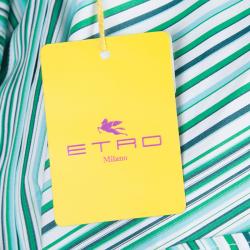 Pre Owned Etro Green Striped Long Sleeve Buttondown Shirt M