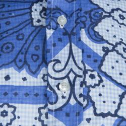 Pre Owned قميص إيترو كم طويل أزرار أمامية بنقوش أزهار كتان أزرق M