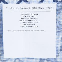 Pre Owned قميص إيترو كم طويل أزرار أمامية بنقوش أزهار كتان أزرق M