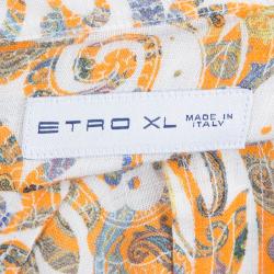 Pre Owned قميص إيترو كتان برتقالي مطبوع بيزلي بأكمام طويلة وأزرار أمامية XL