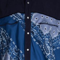 مملوكة مسبقًا قميص إيترو حرير أزرق مطبوع وقماش مضلع بأزرار أمامية 2XL