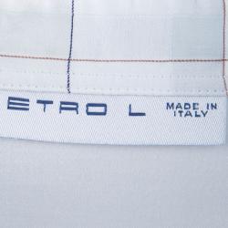 Pre Owned Etro White Fish Print Embriodered Long Sleeve Button Front Cotton Shirt L