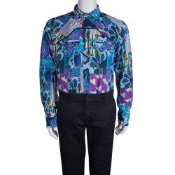 مملوكة مسبقًا قميص إيترو كتان مطبوع متعدد الألوان بأكمام طويلة وأزرار أمامية XL