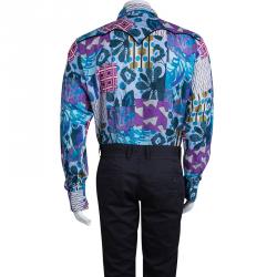 مملوكة مسبقًا قميص إيترو كتان مطبوع متعدد الألوان بأكمام طويلة وأزرار أمامية XL