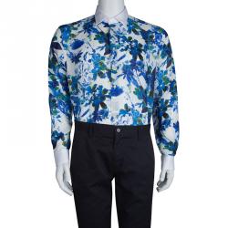 Pre Owned Etro Blue Floral Printed Long Sleeve Button Front Linen Shirt L