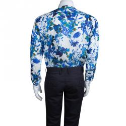 Pre Owned Etro Blue Floral Printed Long Sleeve Button Front Linen Shirt L