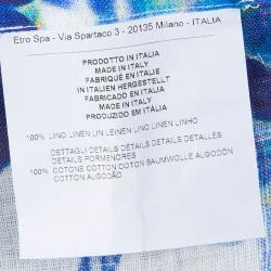 Pre Owned Etro Blue Floral Printed Long Sleeve Button Front Linen Shirt L
