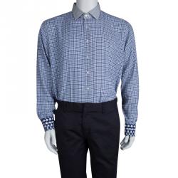 مملوكة مسبقًا قميص إيترو كاروهات أزرق بياقة وأساور متباينة L