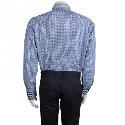 مملوكة مسبقًا قميص إيترو كاروهات أزرق بياقة وأساور متباينة L