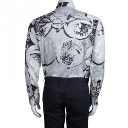 Pre Owned Etro Monochrome Fish Plate Print  Long Sleeve Button Front Cotton Shirt L
